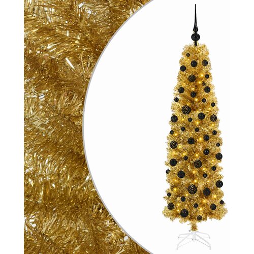 Umjetno usko božićno drvce s kuglicama 180 cm 300 LED lampica Slike