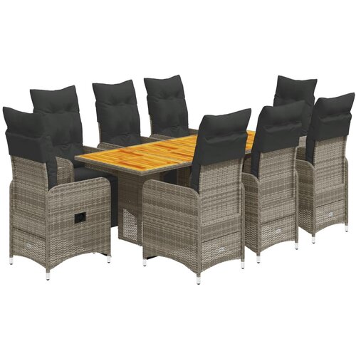 vidaXL vrtna bistro garnitura 9-delna z blazinami siv poli ratan, (21323900) Cene