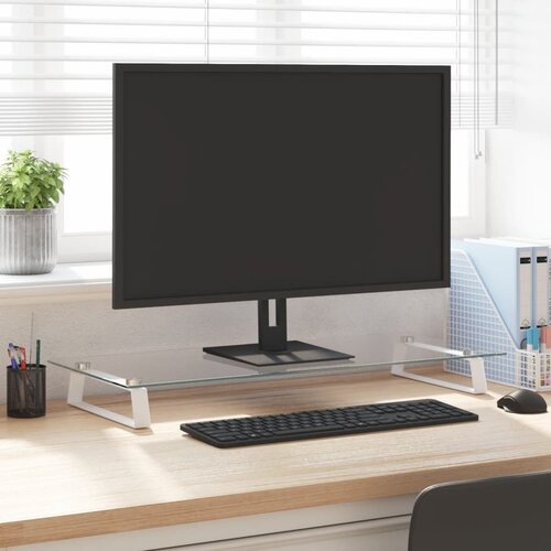 vidaXL Stojalo za monitor belo 80x35x8 cm kaljeno steklo in kovina Cene