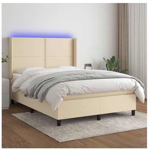 VidaXL Krevet box spring s madracem LED krem 140x190 cm od tkanine Slike