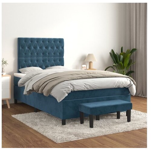  Box spring postelja z vzmetnico temno modra 120x200 cm žamet Cene