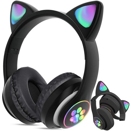  Crne LED bežične slu&amp;scaron;alice s mačjim u&amp;scaron;ima + mikrofon Slike