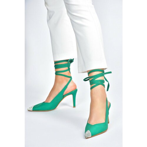 Fox Shoes green satin fabric pointed toe stone detailed heeled shoes Slike