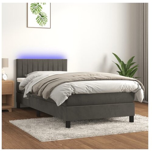  Box spring postelja z vzmetnico LED temno siva 90x190 cm žamet Cene