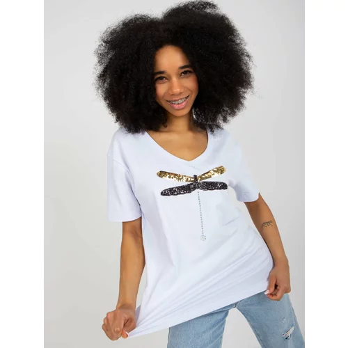 Fashion Hunters White women's T-shirt with sequined application