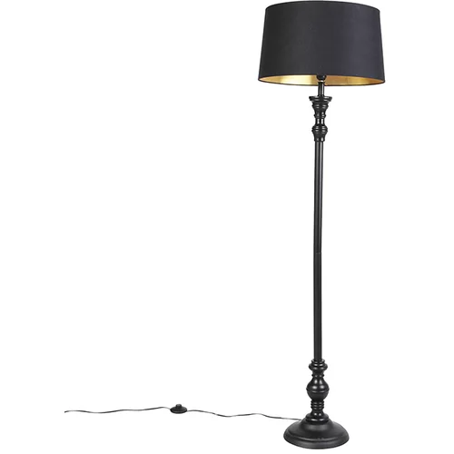 QAZQA Talna svetilka z bombažnim odtenkom črna z zlatom 45 cm - Classico