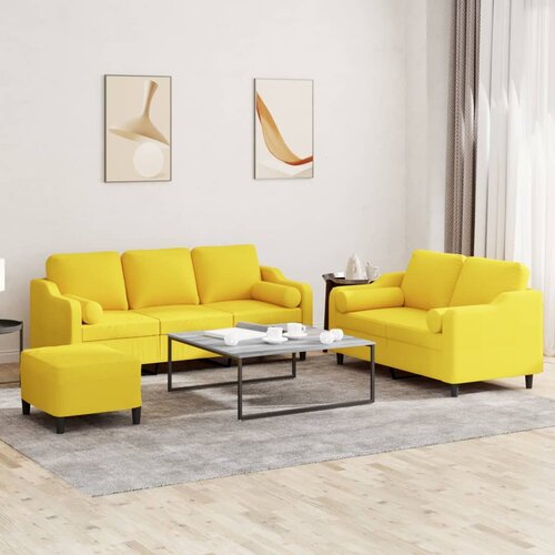  3-dijelni set sofa s jastucima svjetložuti od tkanine Cene