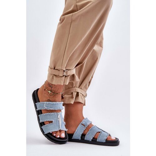 Kesi Women's Fabric Sandals with Zipper Blue Lamirose Cene