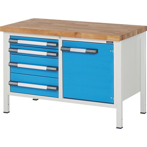 eurokraft pro delovna miza z ogrodjem serije 8, 4 predali: 2 x 90, 2 x 180 mm, 1 vrata 540 mm, šxg 1250 x 700 mm Cene