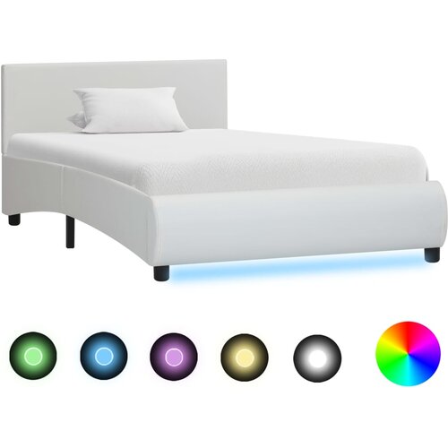 VidaXL Posteljni okvir LED belo umetno usnje 100x200 cm Slike