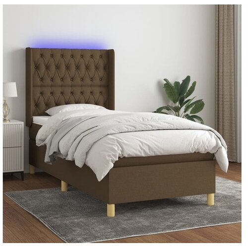  Krevet box spring s madracem LED tamnosmeđi 100x200 cm tkanina Cene