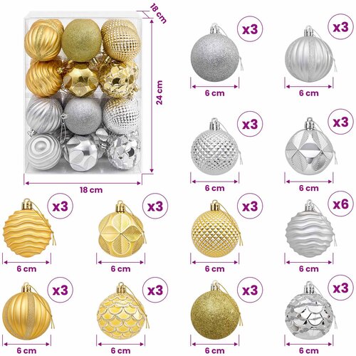  Set božićnih kuglica 36 kom. Srebrna i zlatna 6 cm Polistiren Slike