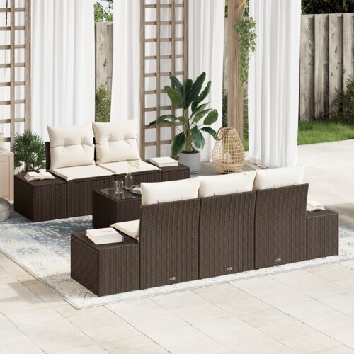 vidaXL 6-delni vrtni sofa set z blazinami rjav poly rattan Cene