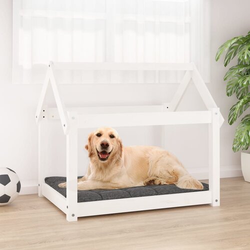 VidaXL Krevet za pse bijeli 81 x 60 x 70 cm od masivne borovine Slike