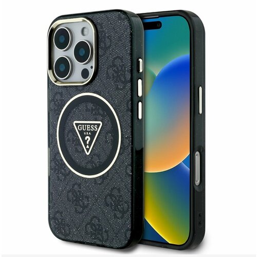 Guess IML 4G Glitter and Triangle Logo MagSafe Zadn&iacute; Kryt pro iPhone 16 Pro Black Ovitek za telefon Vijolična Cene