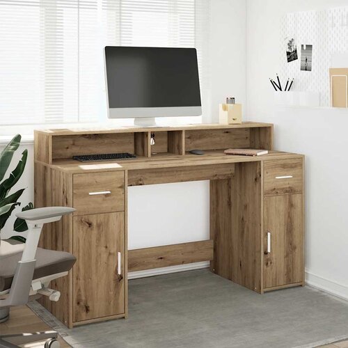  Radni stol s LED svjetlima boja hrasta 140x55x91 cm drveni Cene