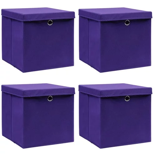  Škatle s pokrovi 4 kosi 28x28x28 cm vijolične