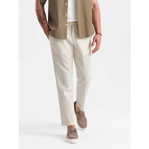 Ombre Men&amp;#039;s linen blend roll-up chino pants - cream Slike