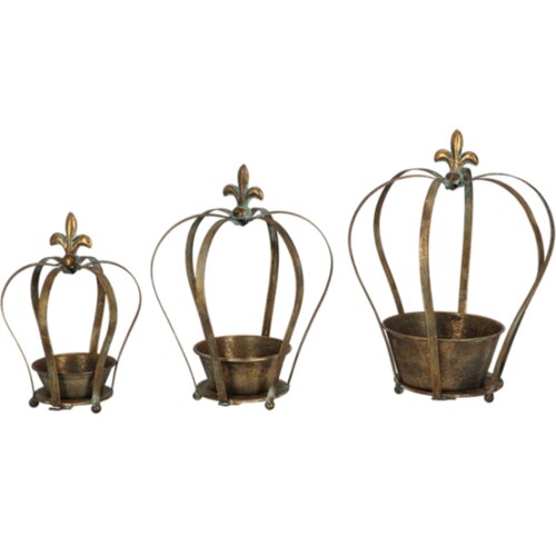 Esschert Design 3-delni set Aged Metal cvetličnih loncem v obliki krone - 1 set. Slike