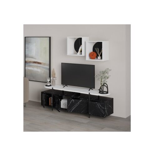 Woody Fashion Hanley Bendir TV polica, bijelo-crna Slike