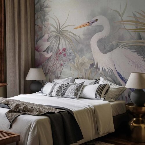  Foto tapeta - Heron wading in a pond - illustration in bright colours 300x210 Premium Cene