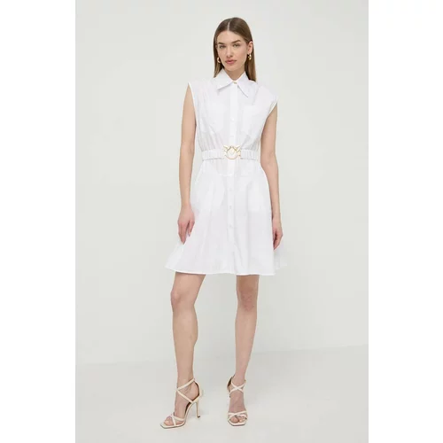 Pinko Pamučna haljina boja: bijela, mini, širi se prema dolje, 103111 A1P4