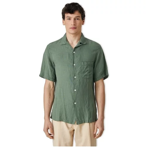 Portuguese Flannel Srajce z dolgimi rokavi Linen Camp Collar Shirt - Dry Green Zelena
