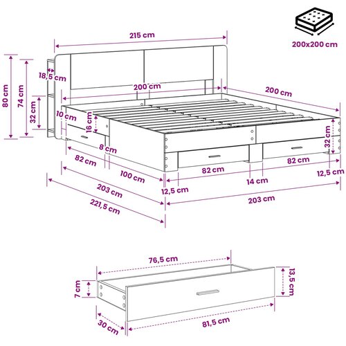  Okvir kreveta s pohranom s uzglavljem Siva Sonoma 200 x 200 cm Slike