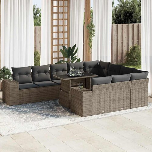 vidaXL 11-dijelni set vrtnih sofa od poliratana s jastucima sivi Cijene