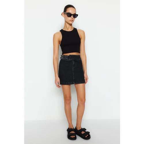 Trendyol Black Accessory Detailed Mini Normal Waist Denim Skirt