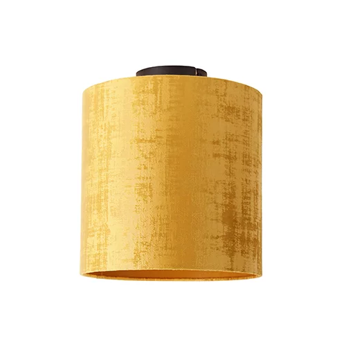 QAZQA Stropna svetilka mat črna žametna senca zlata 25 cm - Combi