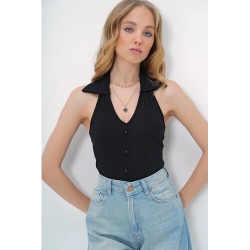 Trend Alacati Stili Ženska bluza bez rukava Alc-X13512, V-izrez, Crna Cene