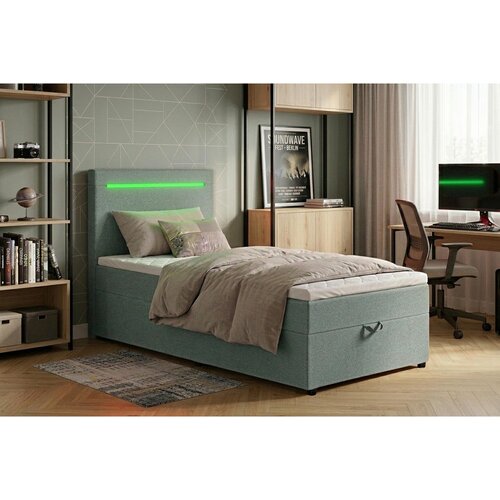 MID.YOU POSTELJA Z VZMETNICO 100 cm x 200 cm , tekstil, leseni material metino zelena Slike