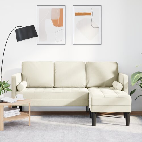 vidaXL Kotna sedežna garnitura Krem 173x131x67 cm Velur Cene