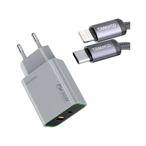  TRANYOO Kućni punjač T-EU13L 30W 2 Izlaza/USB-A+USB-C sa C na lightning Slike
