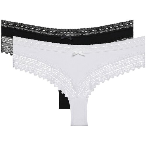 DIM SEXY FASHION BRAZILIAN 2x - Women's cotton brazilky with lace 2 piece - black - white Cijene