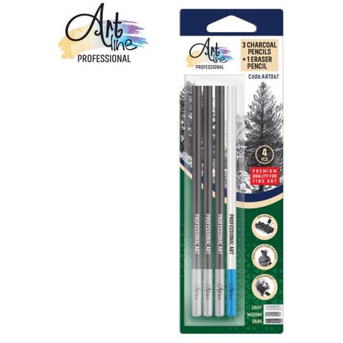 Artline Set umetnički ugljen u olovci i gumica u olovci Light medium dark 4 komada Cene