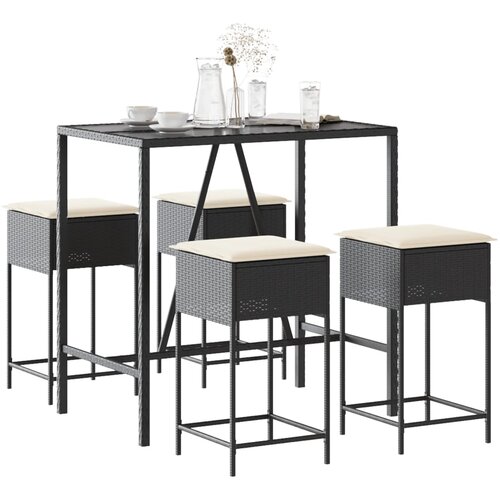  5-dijelni vrtni barski set od poliratana s jastucima crni Crna 110 x 70 x 110 cm Cene