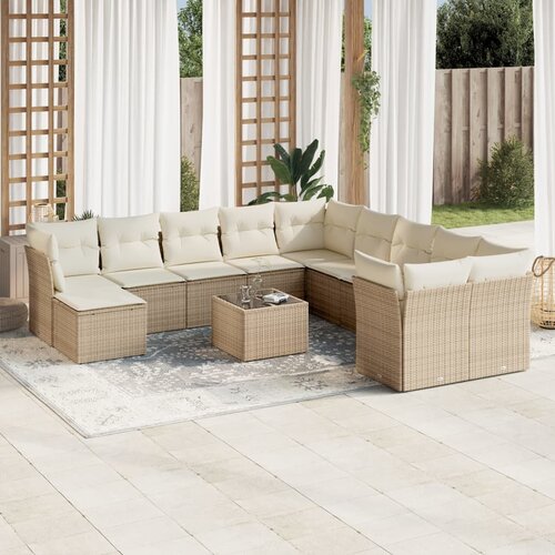 VidaXL 12-dijelni set vrtnih sofa od poliratana s jastucima bež Slike
