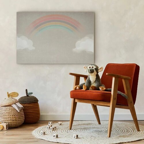  Slika - Rainy June - Colorful Rainbow Emerging from Clouds on a Bright Background 120x80 Na talijanskom platnu Slike