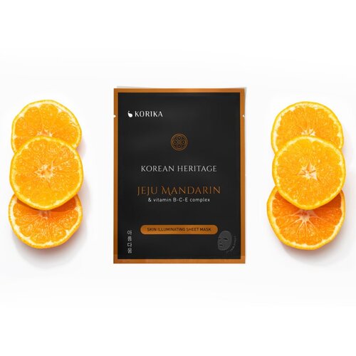 KORIKA Korean Heritage Jeju Mandaring &amp;amp; Vitamin B-C-E Complex Skin Illuminating Sheet Mask revitalizacijska tekstilna maska Jeju mandarin &amp;amp; vitaminc B Slike