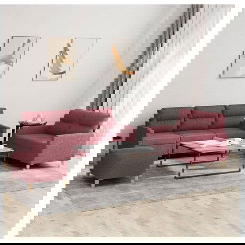 VidaXL 3-dijelni set sofa s jastucima crvena boja vina od tkanine Slike