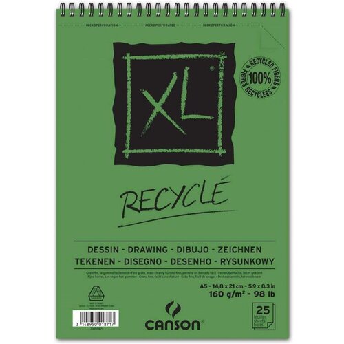 Canson Skicirka spirala XL Recycled A5 160 g, 25 listna, (20728257) Slike