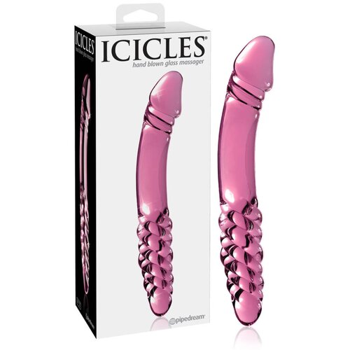 Icicles br. 57 - dvostrani stakleni dildo s penisom (roza) Slike