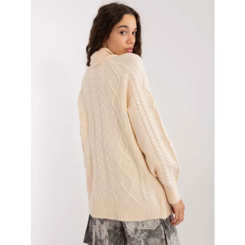 Fashion Hunters Light beige oversize sweater with cables