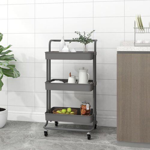 vidaXL Kuhinjska kolica s 3 razine siva 42x25x83,5 cm željezo i ABS Cijene