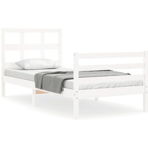 Maison Chic Posteljni okvir - Enojna postelja - Postelja za odrasle z vzglavjem bel trden les-J15873, (21759253) Slike