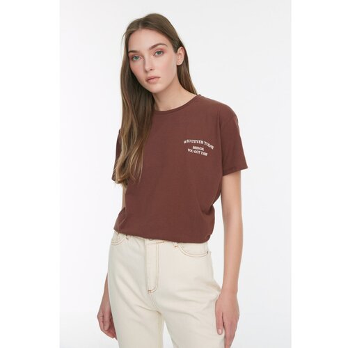 Trendyol Brown Printed Loose Knitted T-Shirt Slike