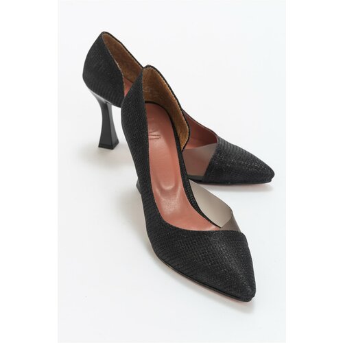 LuviShoes 653 Black Silvery Heels Women's Shoes Cene
