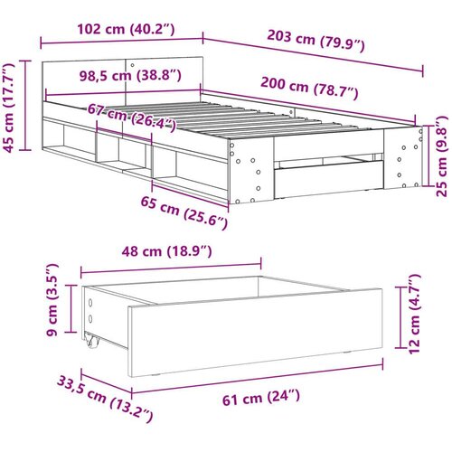 VidaXL okvir za krevet s ladicom boja hrasta 100x200 cm drveni Slike